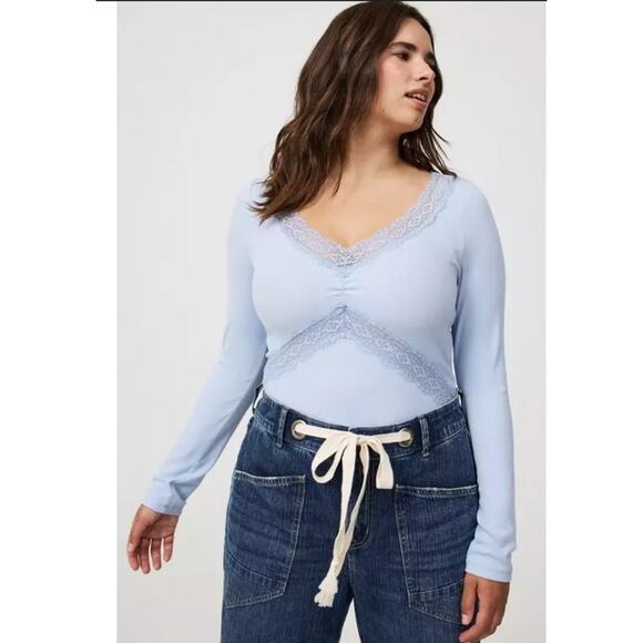 Torrid Tops - NWT Torrid Cotton Modal Rib Scoop Neck Lace Trim Top Women’s Plus Size 3X Blue
